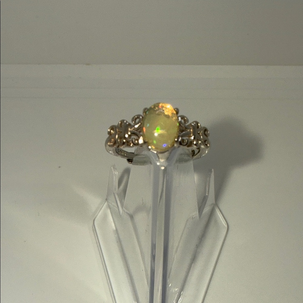 Source Unknown Silver Yellow Moonstone Ring - image 1